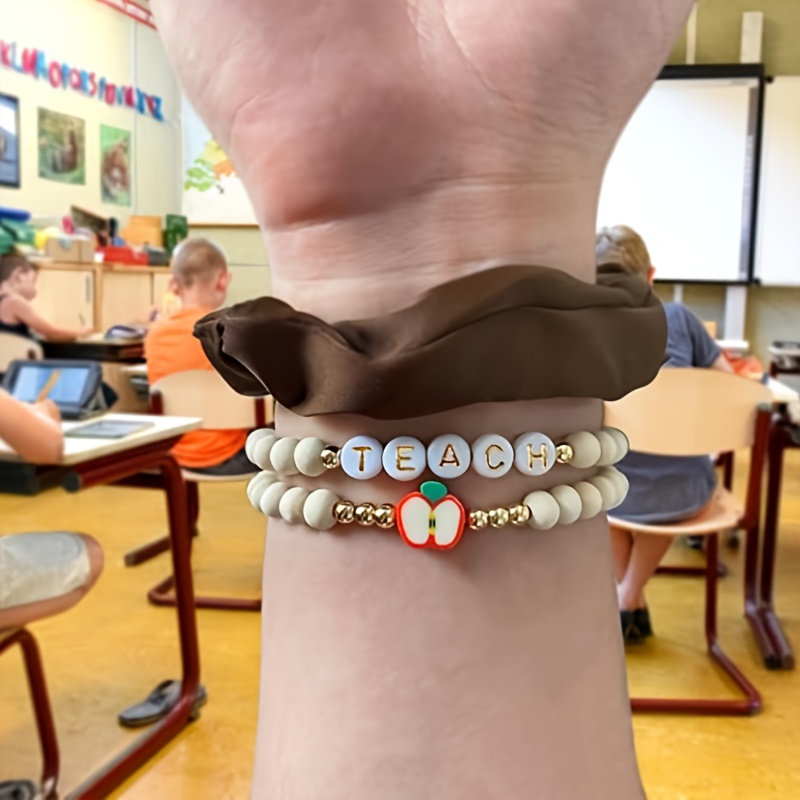 2pcs Boho Style Teacher Appreciation Bracelets Set with Inspirational TEACH Char